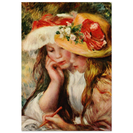 Deux jeunes filles lisant de Pierre-Auguste Renoir, tableau et oeuvre impressionniste representant deux jeunes filles reunies autour d'un livre.