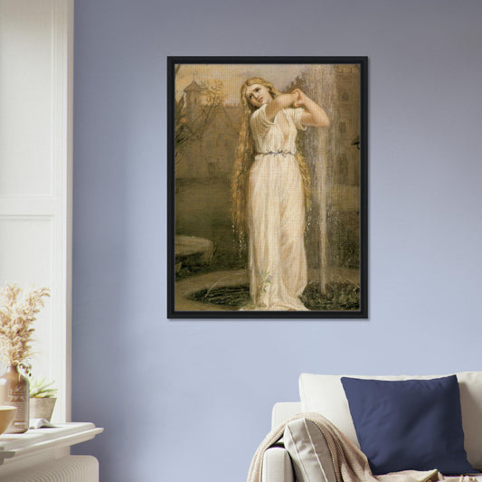 Ondine de John William Waterhouse, oeuvre preraphaelite reproduite sur toile avec cadre noir, pour decoration murale.