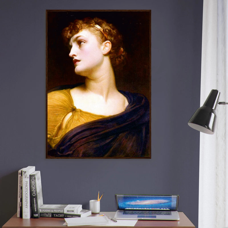 Antigone de Frederic Leighton, œuvre académique reproduite en poster d’art avec cadre en bois foncé, pour décoration murale.