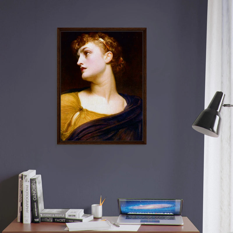 Antigone de Frederic Leighton, œuvre académique reproduite sur toile avec cadre en bois foncé, pour décoration murale.