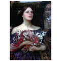 Cueillez les boutons de rose de John William Waterhouse, tableau et œuvre préraphaélite représentant une jeune femme cueillant des roses.