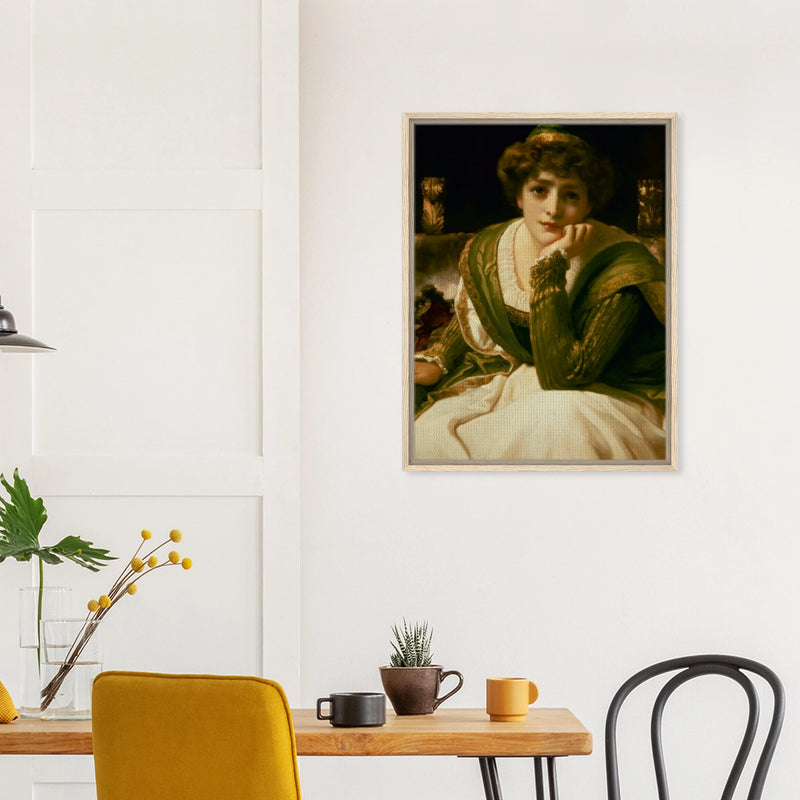 Desdémone de Frederic Leighton, œuvre académique reproduite sur toile avec cadre en bois clair, pour décoration murale.