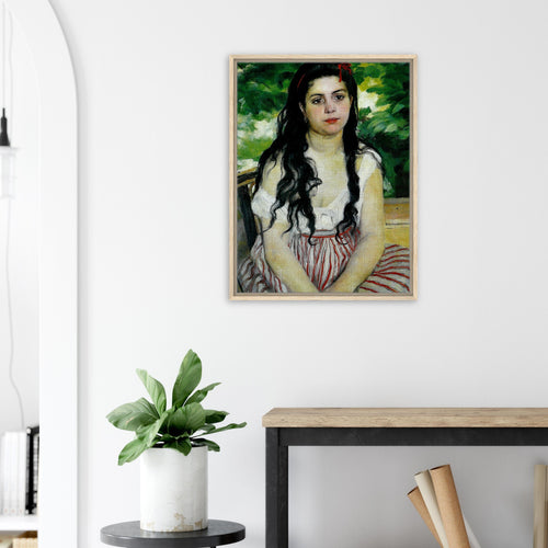 En été, La Bohémienne de Pierre-Auguste Renoir, œuvre impressionniste reproduite sur toile avec cadre en bois clair, pour décoration murale.