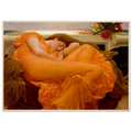 Flaming June de Frederic Leighton, tableau et œuvre académique représentant une jeune femme endormie enveloppée dans une robe orange.