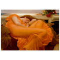 Flaming June de Frederic Leighton, tableau et œuvre académique représentant une jeune femme endormie enveloppée dans une robe orange.