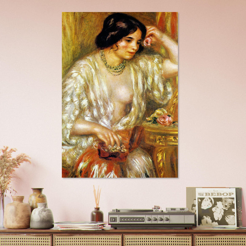 Gabrielle aux bijoux de Pierre-Auguste Renoir, œuvre impressionniste reproduite sur poster d’art d’après le tableau original, pour décoration murale.