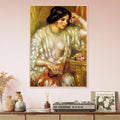 Gabrielle aux bijoux de Pierre-Auguste Renoir, œuvre impressionniste reproduite en poster d’art avec cadre en bois clair, pour décoration murale.