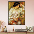 Gabrielle aux bijoux de Pierre-Auguste Renoir, œuvre impressionniste reproduite en poster d’art avec cadre noir, pour décoration murale.