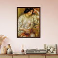 Gabrielle aux bijoux de Pierre-Auguste Renoir, œuvre impressionniste reproduite sur toile avec cadre en bois foncé, pour décoration murale.