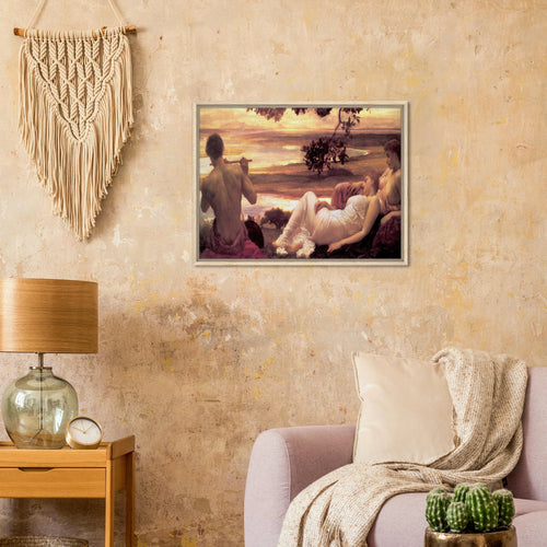 Idylle de Frederic Leighton, œuvre académique reproduite sur toile avec cadre en bois clair, pour décoration murale.