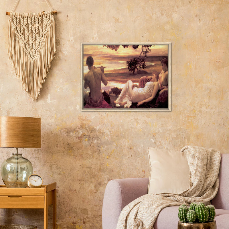Idylle de Frederic Leighton, œuvre académique reproduite sur toile avec cadre en bois clair, pour décoration murale.