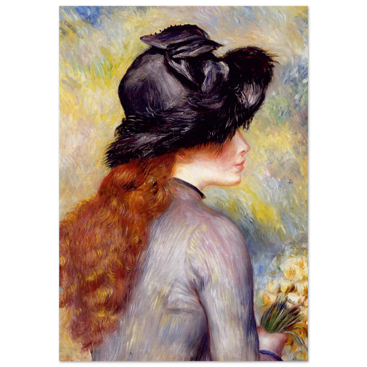 Jeune fille au bouquet de tulipes de Pierre-Auguste Renoir, tableau et oeuvre impressionniste representant une jeune femme tenant un bouquet de tulipes.