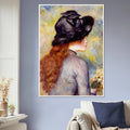 Jeune fille au bouquet de tulipes de Pierre-Auguste Renoir, oeuvre impressionniste reproduite en poster d'art avec cadre blanc, pour decoration murale.