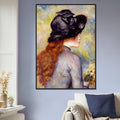 Jeune fille au bouquet de tulipes de Pierre-Auguste Renoir, oeuvre impressionniste reproduite en poster d'art avec cadre noir, pour decoration murale.