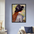 Jeune fille au bouquet de tulipes de Pierre-Auguste Renoir, oeuvre impressionniste reproduite sur toile avec cadre noir, pour decoration murale.