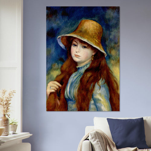 Jeune fille au chapeau de paille de Pierre-Auguste Renoir, œuvre impressionniste reproduite sur poster d’art d’après le tableau original, pour décoration murale.
