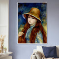 Jeune fille au chapeau de paille de Pierre-Auguste Renoir, œuvre impressionniste reproduite en poster d’art avec cadre blanc, pour décoration murale.