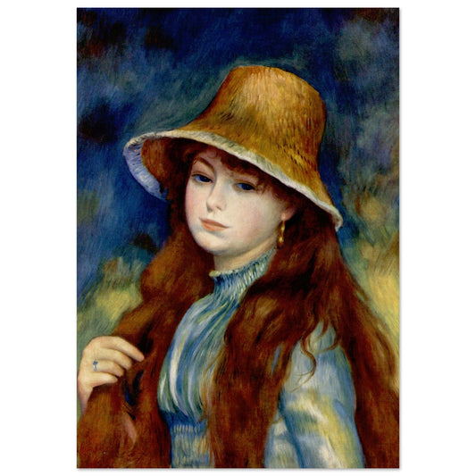 Jeune fille au chapeau de paille de Pierre-Auguste Renoir, tableau et œuvre impressionniste représentant le portrait d’une jeune femme coiffée d’un chapeau de paille.