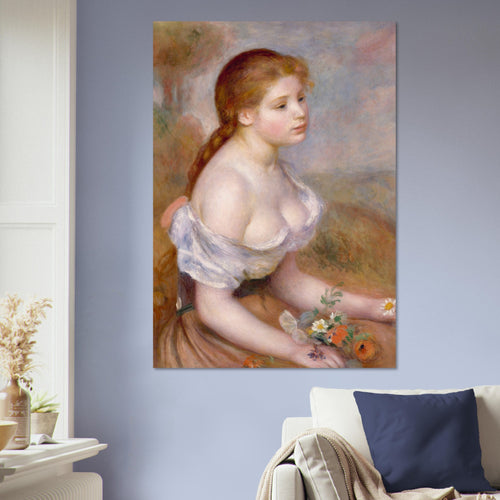Jeune fille aux marguerites de Pierre-Auguste Renoir, œuvre impressionniste reproduite sur poster d’art d’après le tableau original, pour décoration murale.