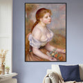 Jeune fille aux marguerites de Pierre-Auguste Renoir, œuvre impressionniste reproduite en poster d’art avec cadre noir, pour décoration murale.