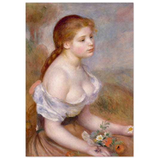 Jeune fille aux marguerites de Pierre-Auguste Renoir, tableau et œuvre impressionniste représentant le portrait d’une jeune femme accompagnée de marguerites.