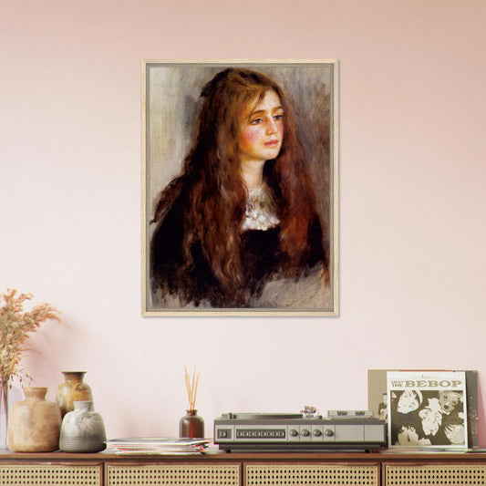 Julie Manet de Pierre-Auguste Renoir, oeuvre impressionniste reproduite sur toile avec cadre en bois clair, pour decoration murale.