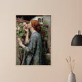 L’Ame de la Rose de John William Waterhouse, oeuvre preraphaelite reproduite en poster d’art avec cadre en bois clair, pour decoration murale.