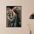 L’Ame de la Rose de John William Waterhouse, oeuvre preraphaelite reproduite en poster d’art avec cadre noir, pour decoration murale.