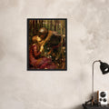 La Belle Dame sans Merci de John William Waterhouse, œuvre préraphaélite reproduite sur toile avec cadre noir, pour décoration murale.