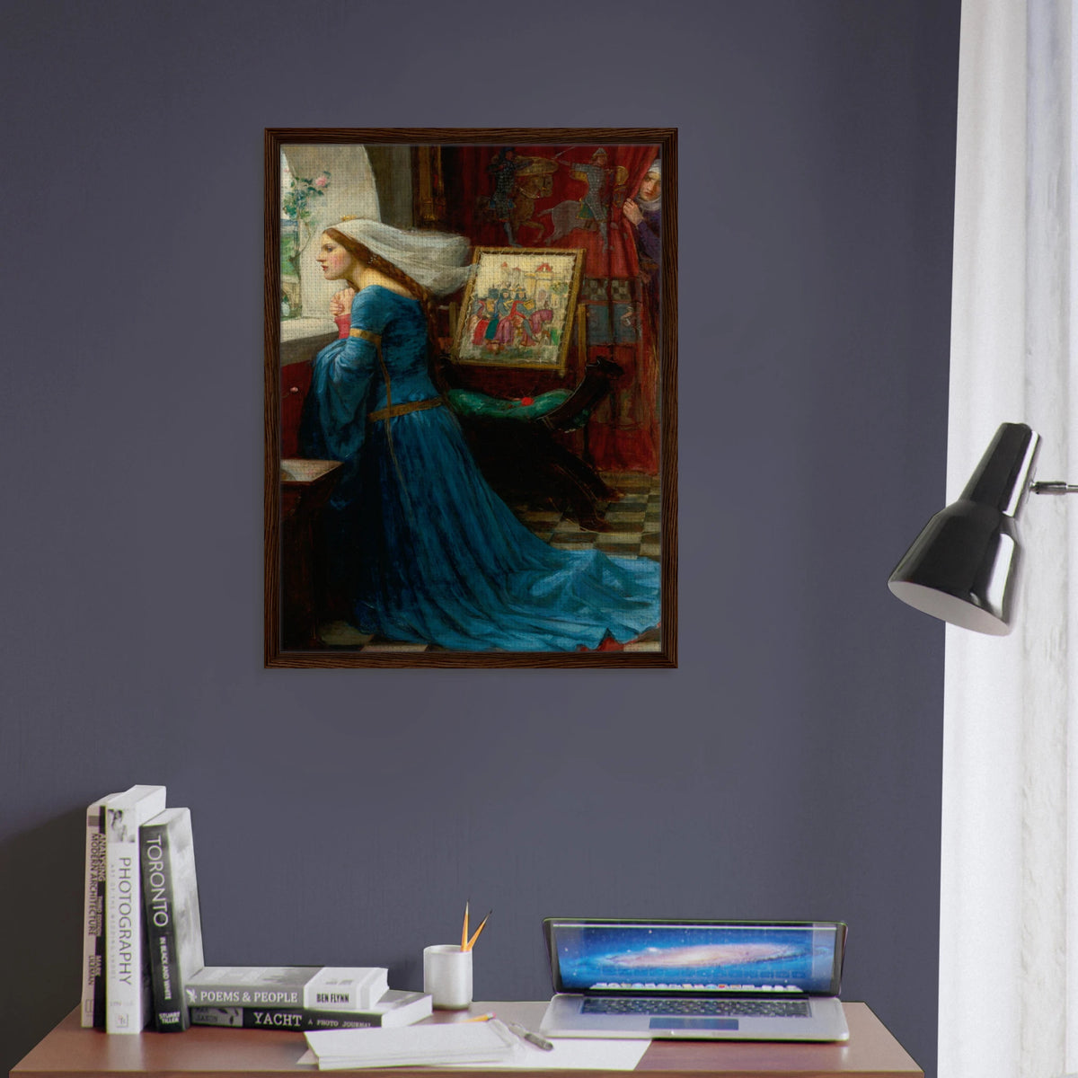 La Belle Rosamonde de John William Waterhouse, œuvre préraphaélite reproduite sur toile avec cadre en bois foncé, pour décoration murale.