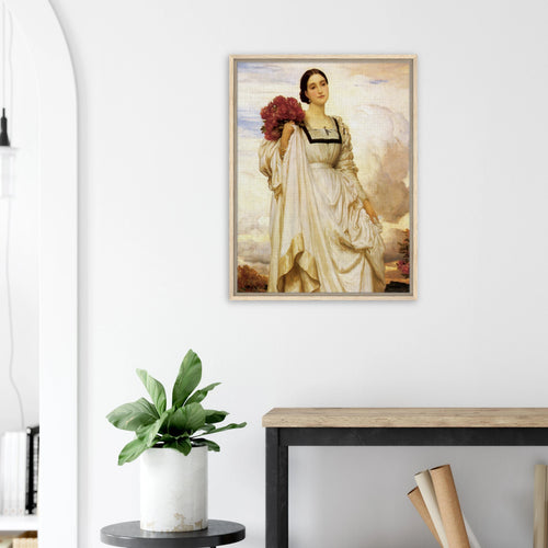 La Comtesse de Brownlow de Frederic Leighton, œuvre académique reproduite sur toile avec cadre en bois clair, pour décoration murale.