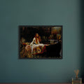 La Dame de Shalott de John William Waterhouse, œuvre préraphaélite reproduite sur toile avec cadre noir, pour décoration murale.