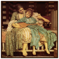 La Leçon de musique de Frederic Leighton, tableau et œuvre académique représentant deux jeunes femmes lors d’une scène d’apprentissage musical.