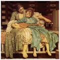 La Leçon de musique de Frederic Leighton, tableau et œuvre académique représentant deux jeunes femmes lors d’une scène d’apprentissage musical.