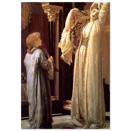 La Lumière du harem de Frederic Leighton, tableau et œuvre académique représentant deux femmes dans un intérieur oriental richement décoré.