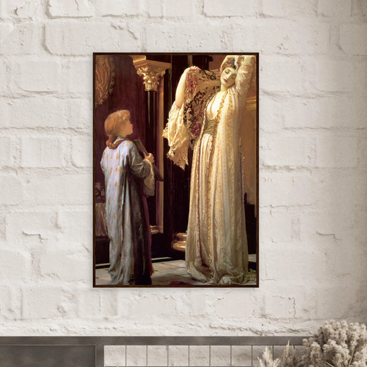 La Lumière du harem de Frederic Leighton, œuvre académique reproduite en poster d’art avec cadre en bois foncé, pour décoration murale.