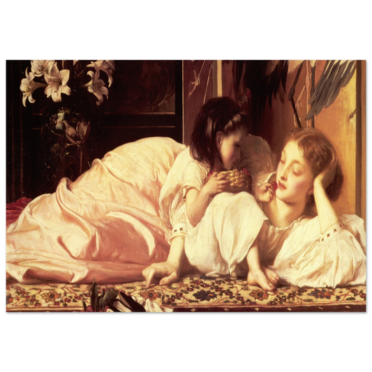 La Mere et l’Enfant de Frederic Leighton, tableau et oeuvre academique representant une mere accompagnee de son enfant.