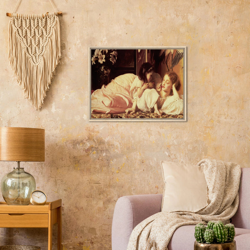 La Mere et l’Enfant de Frederic Leighton, oeuvre academique reproduite sur toile avec cadre en bois clair, pour decoration murale.