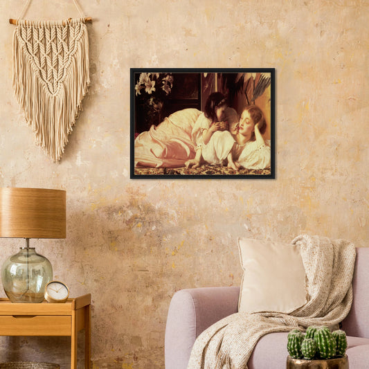La Mere et l’Enfant de Frederic Leighton, oeuvre academique reproduite sur toile avec cadre noir, pour decoration murale.