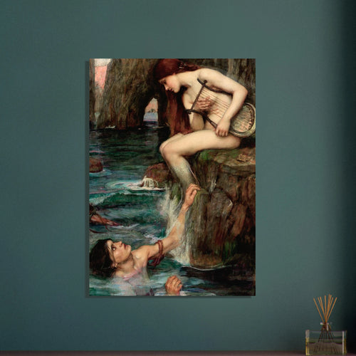 La Sirene de John William Waterhouse, oeuvre preraphaelite reproduite sur poster d’art d’apres le tableau original, pour decoration murale.