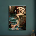 La Sirene de John William Waterhouse, oeuvre preraphaelite reproduite en poster d’art avec cadre blanc, pour decoration murale.