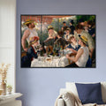 Le Dejeuner des canotiers de Pierre-Auguste Renoir, oeuvre impressionniste reproduite en poster d’art avec cadre noir, pour decoration murale.