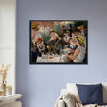 Le Dejeuner des canotiers de Pierre-Auguste Renoir, oeuvre impressionniste reproduite sur toile avec cadre noir, pour decoration murale.