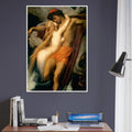 Le Pecheur et la Sirene de Frederic Leighton, oeuvre academique reproduite en poster d’art avec cadre blanc, pour decoration murale.