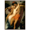 Le Pecheur et la Sirene de Frederic Leighton, tableau et oeuvre academique representant un pecheur enlace par une sirene au bord de la mer.