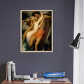 Le Pecheur et la Sirene de Frederic Leighton, oeuvre academique reproduite sur toile avec cadre en bois clair, pour decoration murale.