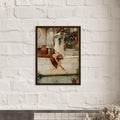 Le Sauvetage de John William Waterhouse, oeuvre preraphaelite reproduite sur toile avec cadre en bois fonce, pour decoration murale.