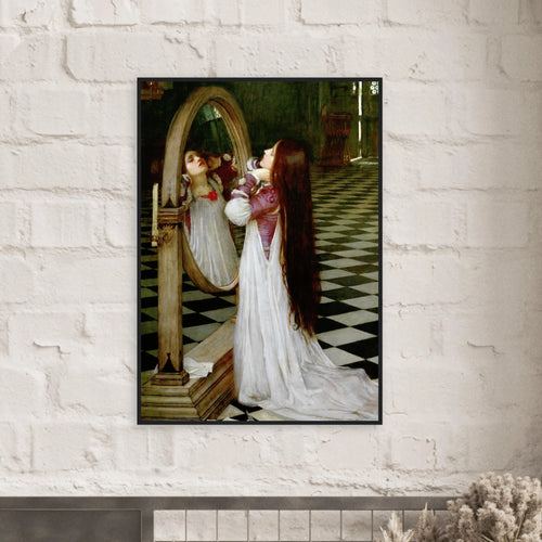 Mariana dans le Sud de John William Waterhouse, oeuvre preraphaelite reproduite en poster d’art avec cadre noir, pour decoration murale.