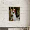 Mariana dans le Sud de John William Waterhouse, oeuvre preraphaelite reproduite sur toile avec cadre en bois clair, pour decoration murale.