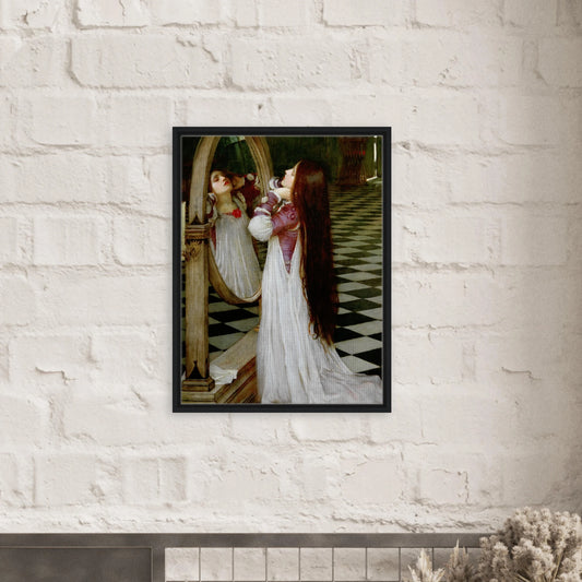 Mariana dans le Sud de John William Waterhouse, oeuvre preraphaelite reproduite sur toile avec cadre noir, pour decoration murale.